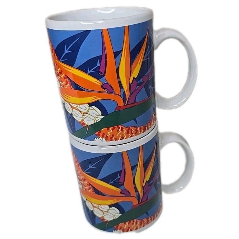 Hilo Hattie Island Heritage 1999 Set of 2 Bird of Paradise Flower Mugs Cups - Picture 2 of 10